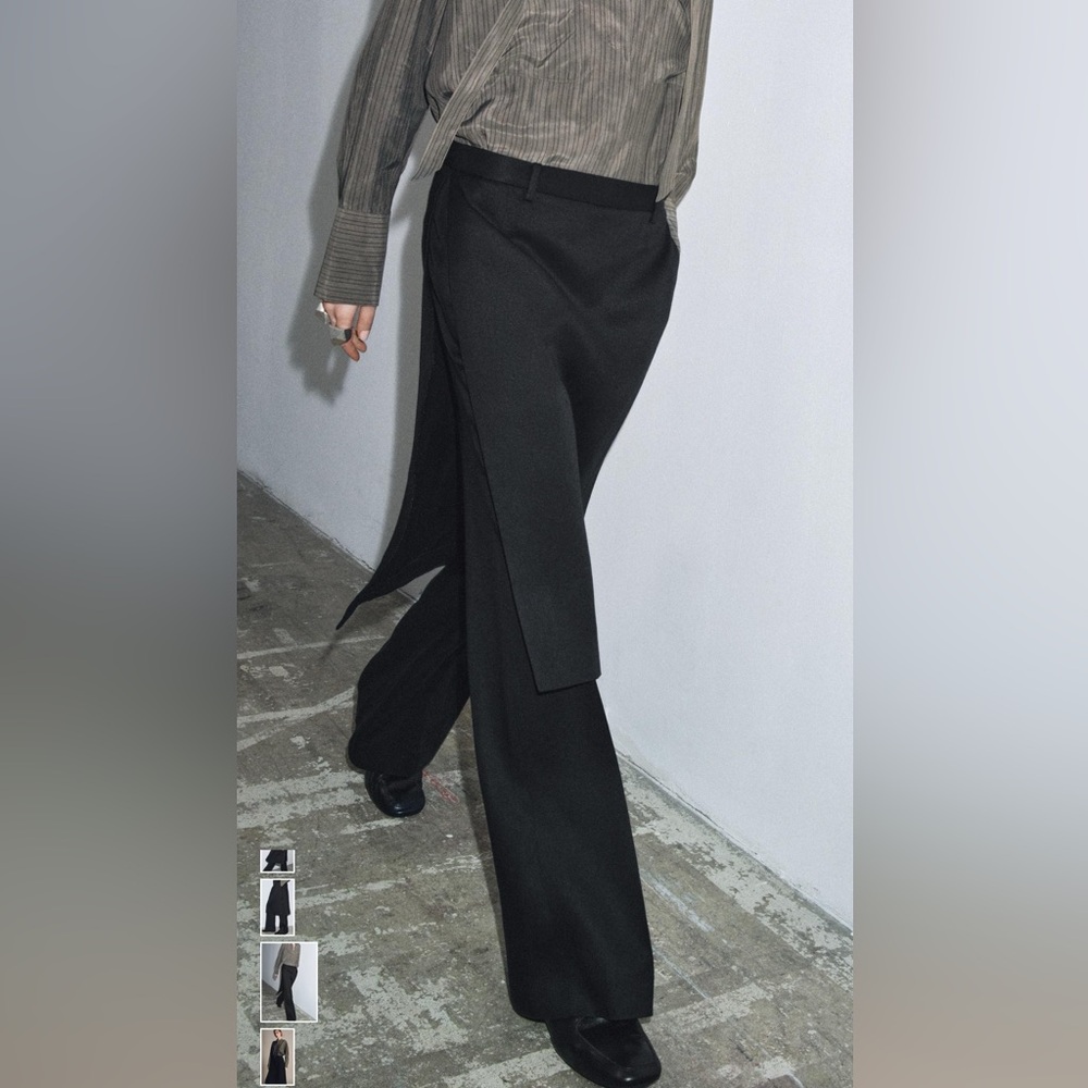 Zara Chic Black Wide-Leg Pants with skirt Sz S
